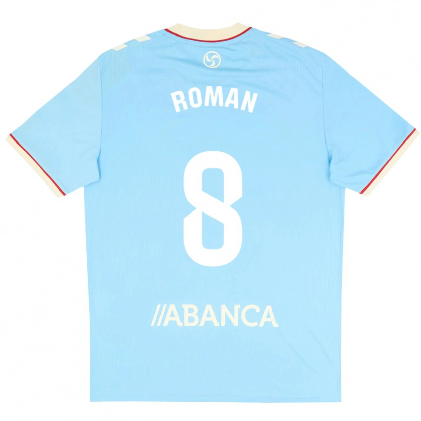 Danxen Niño Camiseta Miguel Román #8 Azul Cielo Blanco Rojo 1ª Equipación 2026/27 La Camisa