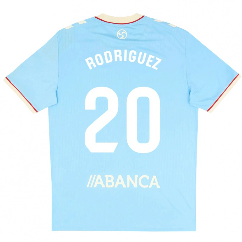 Danxen Niño Camiseta Javi Rodríguez #20 Azul Cielo Blanco Rojo 1ª Equipación 2026/27 La Camisa