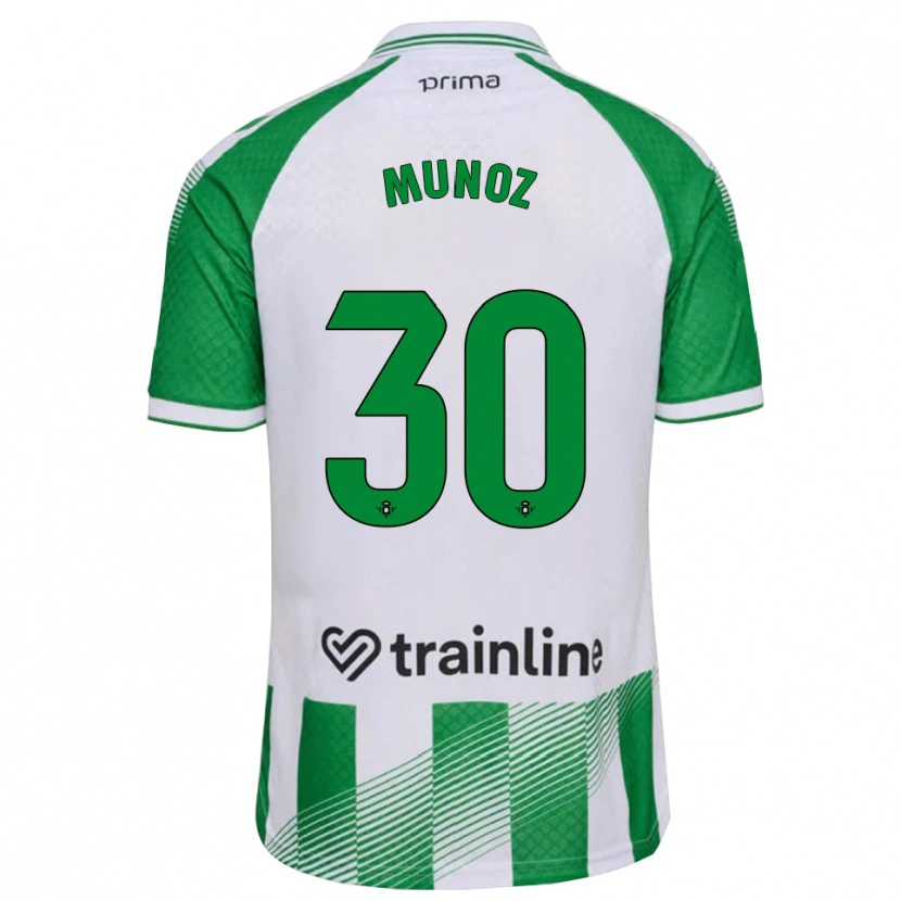 Danxen Niño Camiseta Blanca Muñoz #30 Verde Claro Negro Blanco 1ª Equipación 2026/27 La Camisa