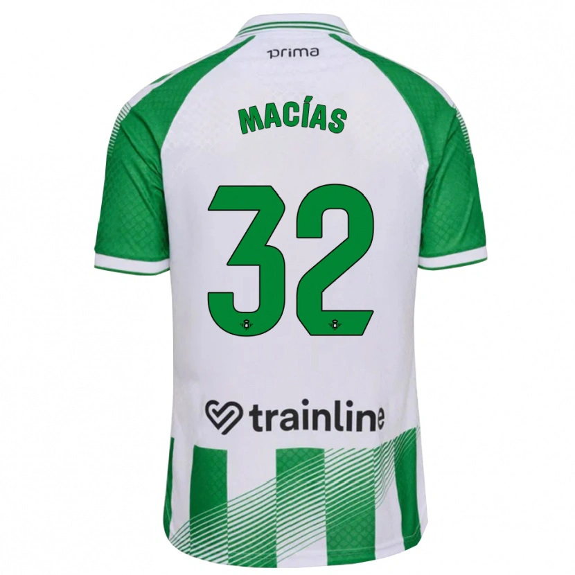 Danxen Niño Camiseta Curro Macías #32 Verde Claro Negro Blanco 1ª Equipación 2026/27 La Camisa