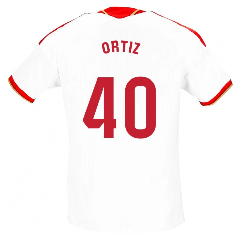 Danxen Niño Camiseta Hugo Ortiz #40 Blanco Rojo 1ª Equipación 2026/27 La Camisa
