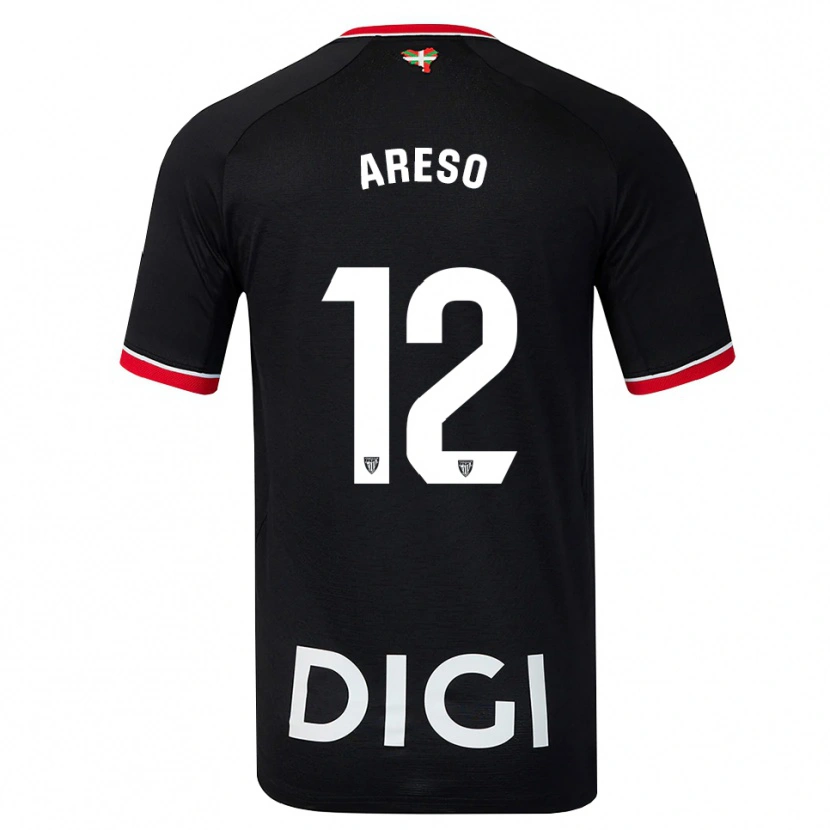 Danxen Niño Camiseta Jesús Areso #12 Negro Blanco Rojo 2ª Equipación 2026/27 La Camisa