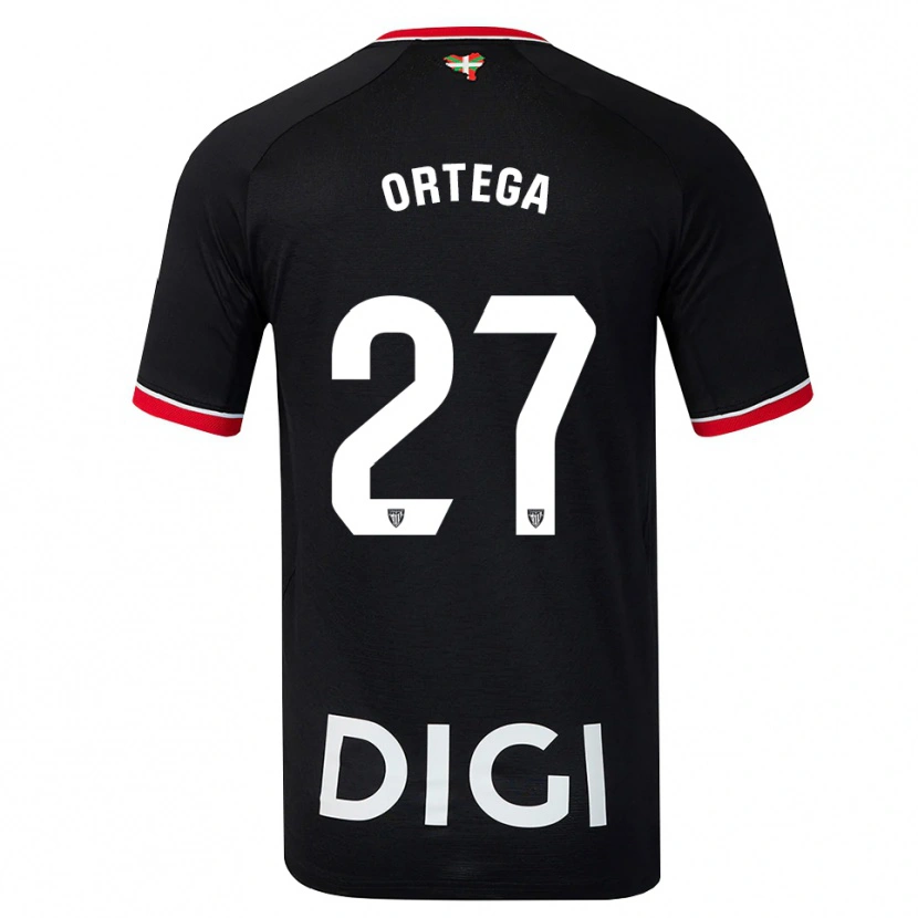 Danxen Niño Camiseta Sara Ortega #27 Negro Blanco Rojo 2ª Equipación 2026/27 La Camisa