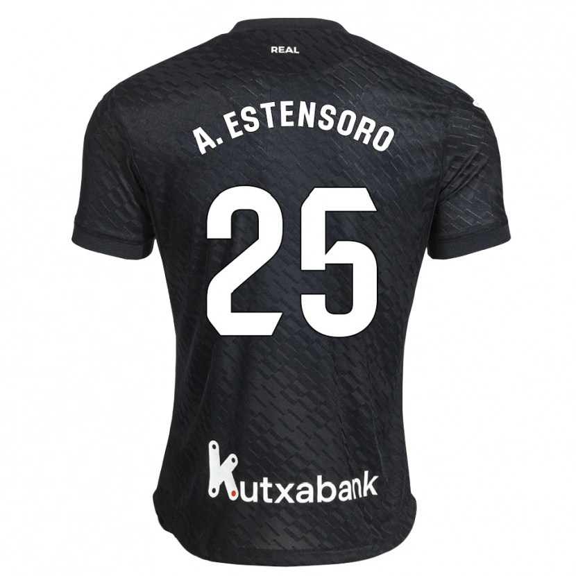 Danxen Niño Camiseta Alazne Estensoro #25 Negro Blanco 2ª Equipación 2026/27 La Camisa