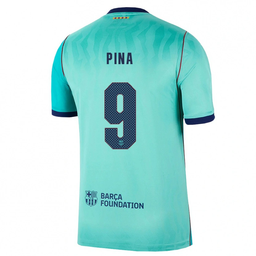 Danxen Niño Camiseta Claudia Pina #9 Aqua Turquesa Oscuro Azul Real Equipación Tercera 2026/27 La Camisa