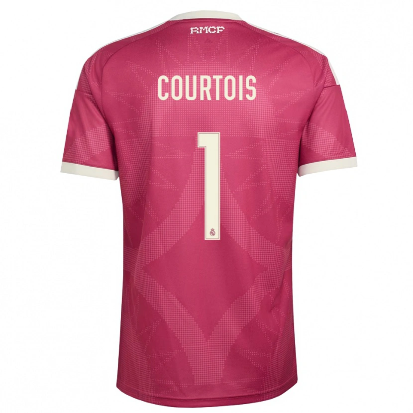 Danxen Niño Camiseta Thibaut Courtois #1 Rojo Violeta Pálido Blanco Equipación Tercera 2026/27 La Camisa