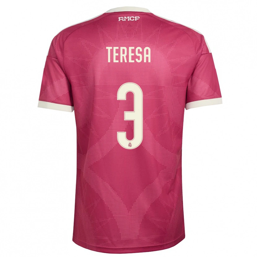Danxen Niño Camiseta Teresa Abelleira #3 Rojo Violeta Pálido Blanco Equipación Tercera 2026/27 La Camisa