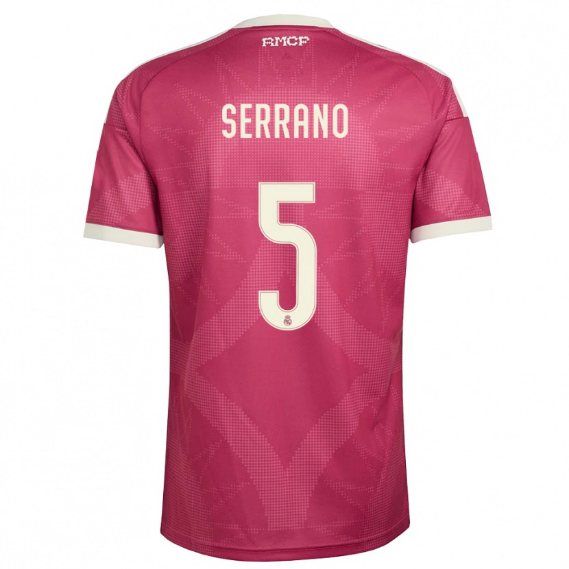 Danxen Niño Camiseta Manu Serrano #5 Rojo Violeta Pálido Blanco Equipación Tercera 2026/27 La Camisa