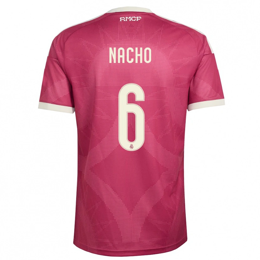 Danxen Niño Camiseta Nacho Fernandez #6 Rojo Violeta Pálido Blanco Equipación Tercera 2026/27 La Camisa