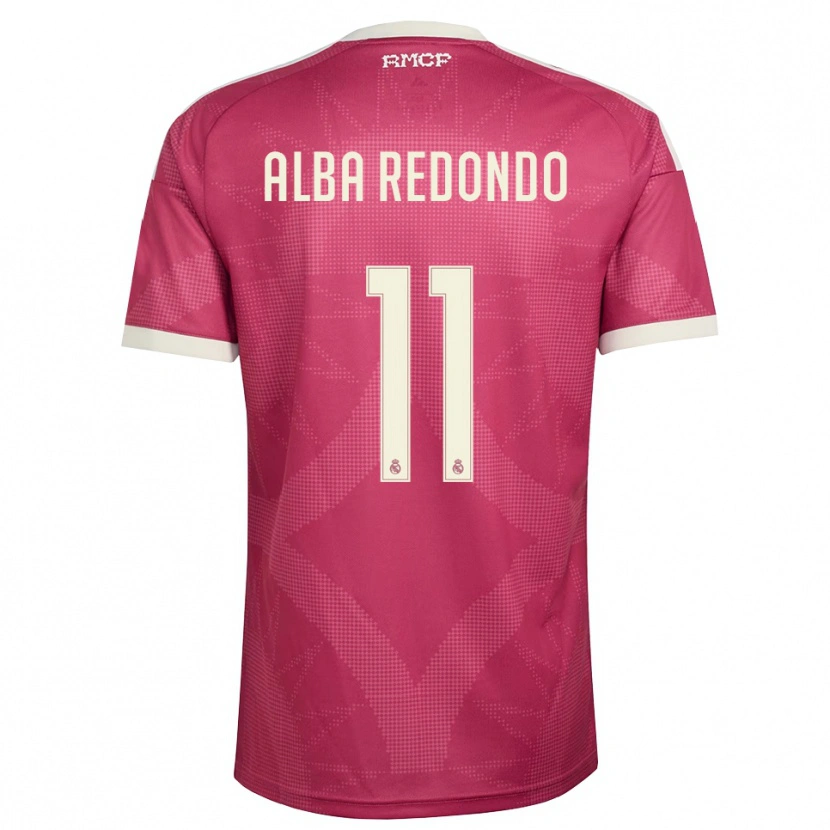 Danxen Niño Camiseta Alba Redondo #11 Rojo Violeta Pálido Blanco Equipación Tercera 2026/27 La Camisa