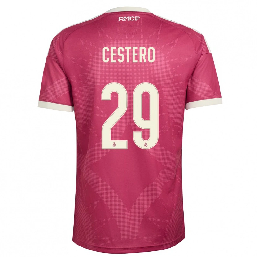 Danxen Niño Camiseta Jorge Cestero #29 Rojo Violeta Pálido Blanco Equipación Tercera 2026/27 La Camisa