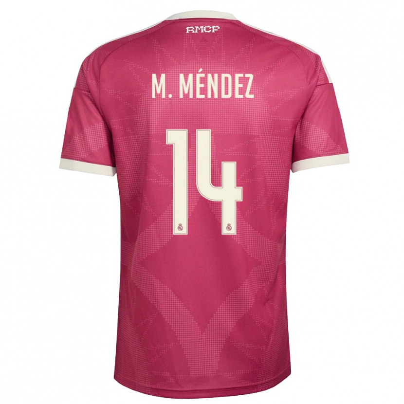 Danxen Niño Camiseta María Méndez #14 Rojo Violeta Pálido Blanco Equipación Tercera 2026/27 La Camisa