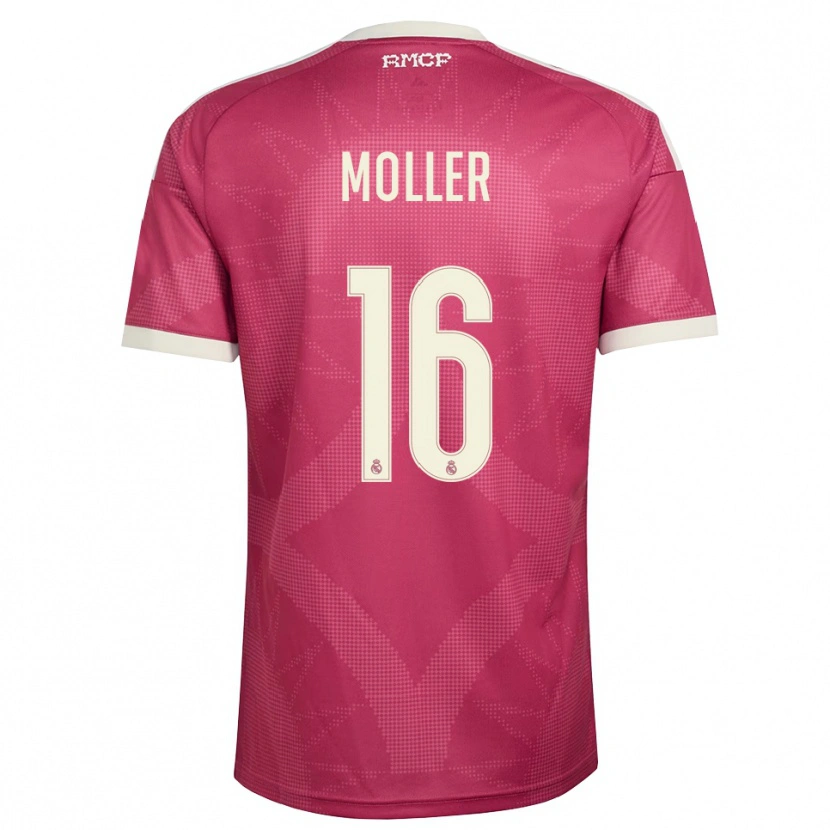 Danxen Niño Camiseta Caroline Moller #16 Rojo Violeta Pálido Blanco Equipación Tercera 2026/27 La Camisa