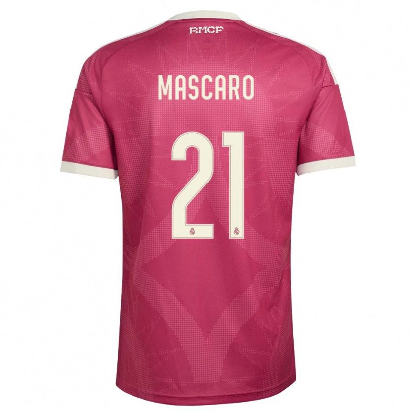 Danxen Niño Camiseta Joan Mascaro #21 Rojo Violeta Pálido Blanco Equipación Tercera 2026/27 La Camisa