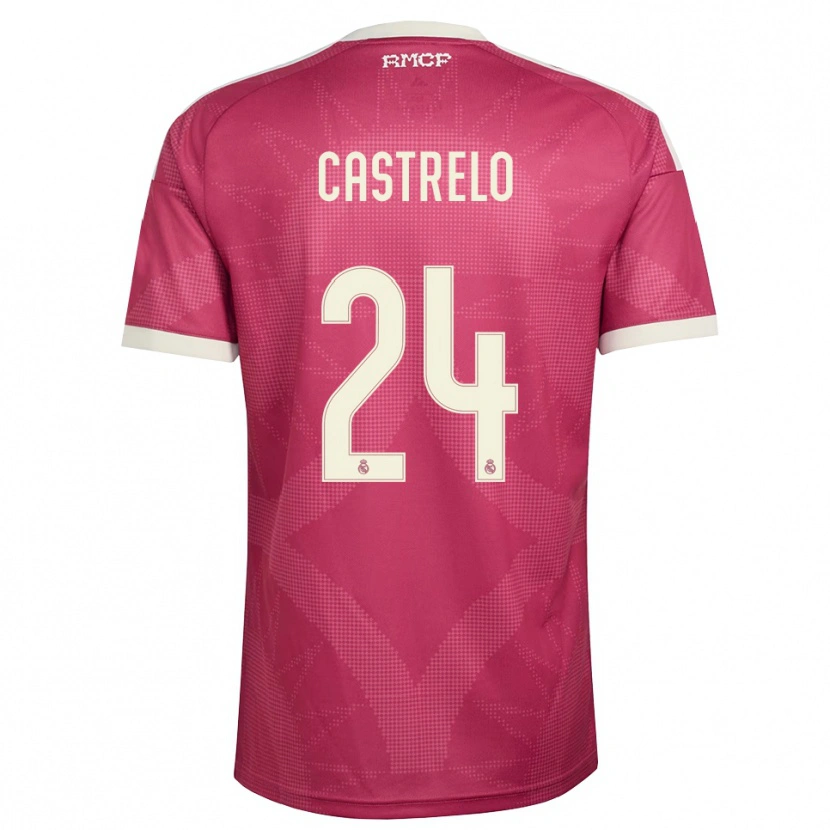 Danxen Niño Camiseta Gabri Castrelo #24 Rojo Violeta Pálido Blanco Equipación Tercera 2026/27 La Camisa