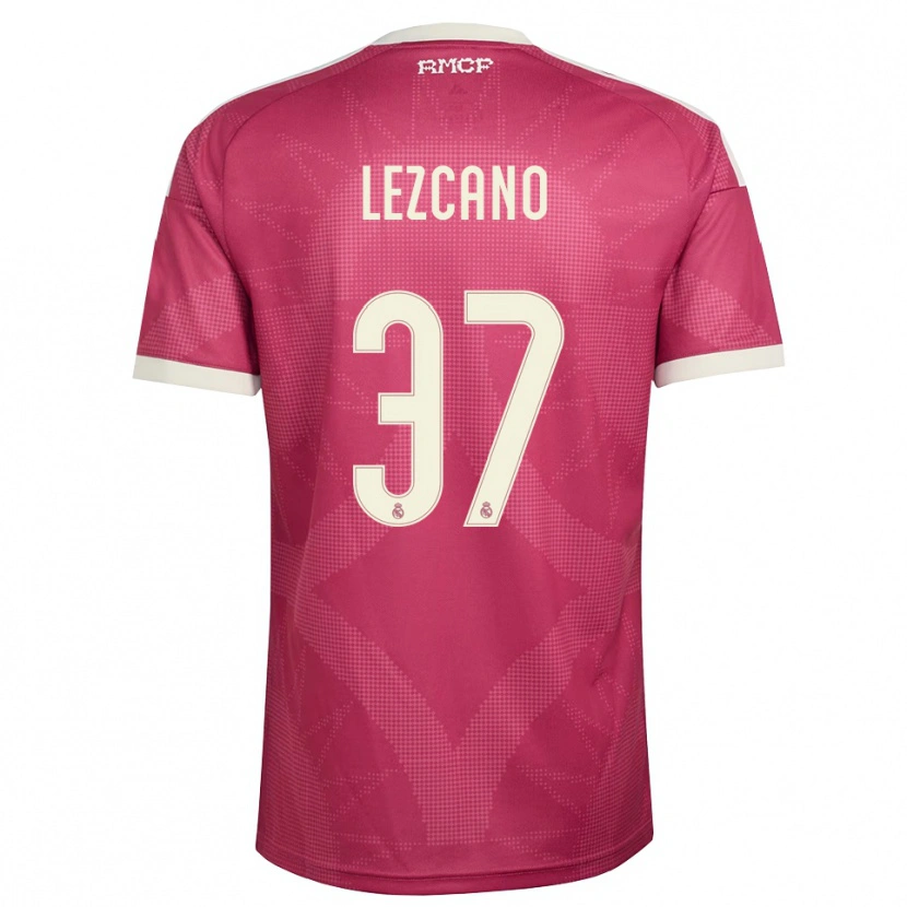Danxen Niño Camiseta Álvaro Lezcano #37 Rojo Violeta Pálido Blanco Equipación Tercera 2026/27 La Camisa