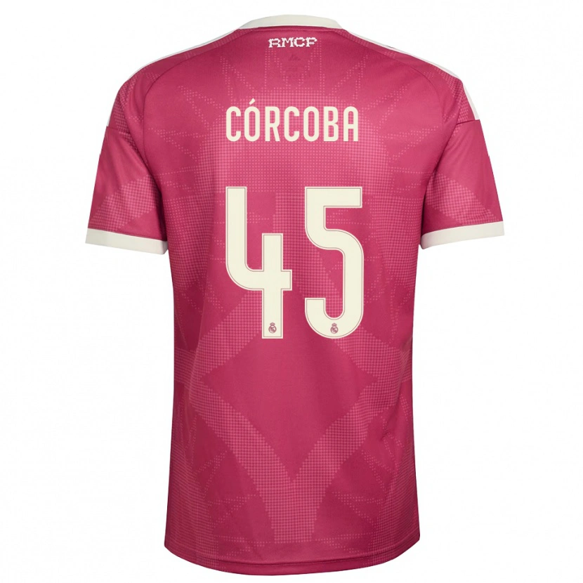 Danxen Niño Camiseta Andrés Córcoba #45 Rojo Violeta Pálido Blanco Equipación Tercera 2026/27 La Camisa