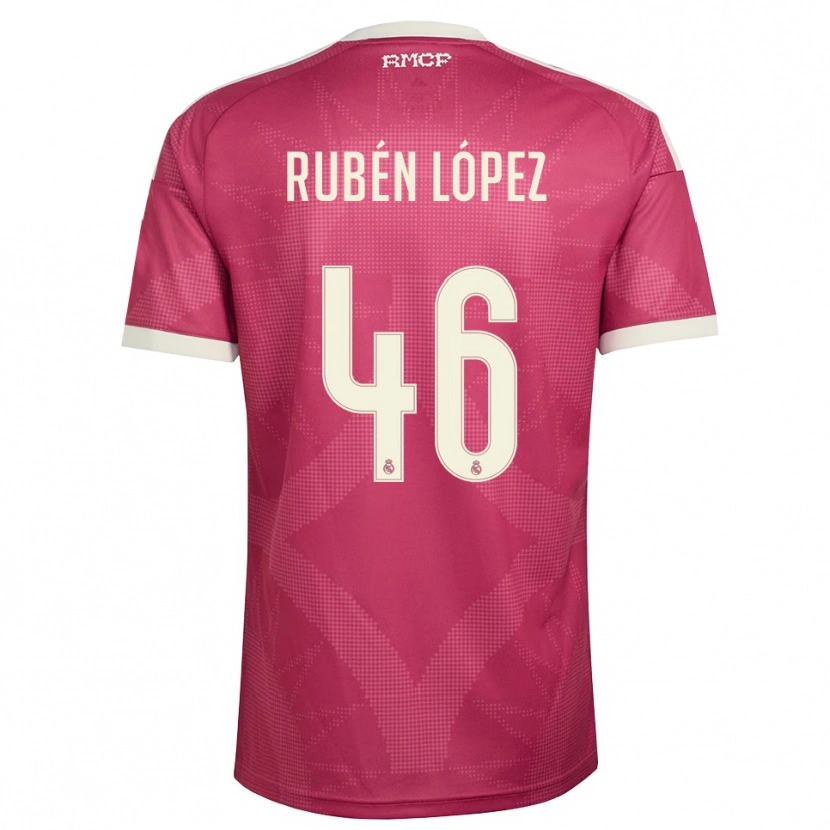 Danxen Niño Camiseta Rubén López #46 Rojo Violeta Pálido Blanco Equipación Tercera 2026/27 La Camisa