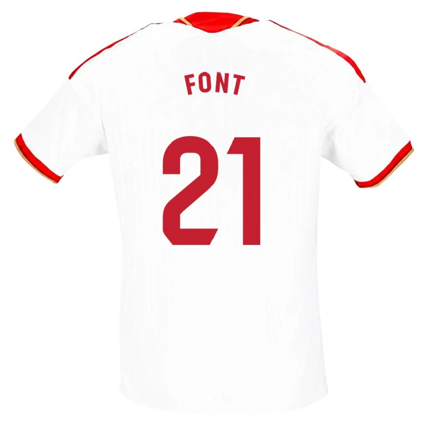 Danxen Mujer Camiseta Jan Font #21 Blanco Rojo 1ª Equipación 2026/27 La Camisa