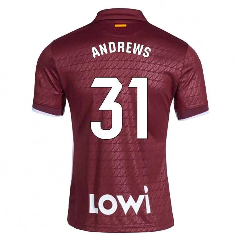 Danxen Mujer Camiseta George Andrews #31 Rojo Oscuro Blanco 2ª Equipación 2026/27 La Camisa