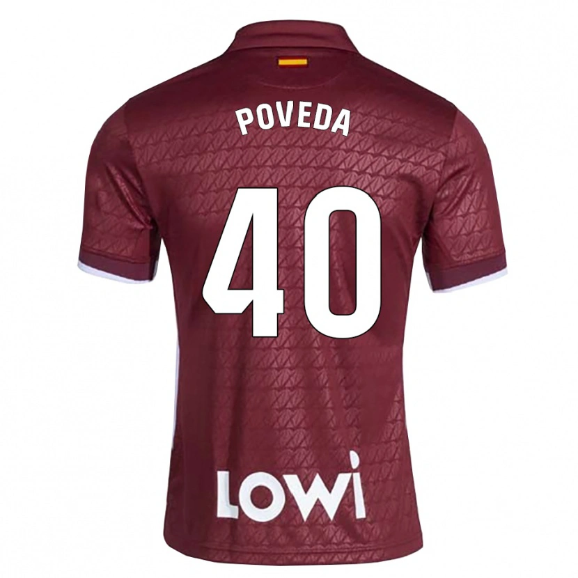 Danxen Mujer Camiseta Pedro Poveda #40 Rojo Oscuro Blanco 2ª Equipación 2026/27 La Camisa