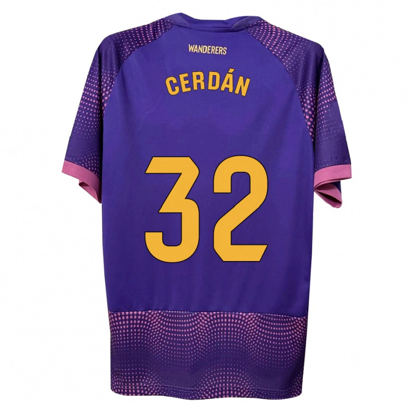 Danxen Mujer Camiseta Pablo Cerdán #32 Morado Blanco Rosa 2ª Equipación 2026/27 La Camisa