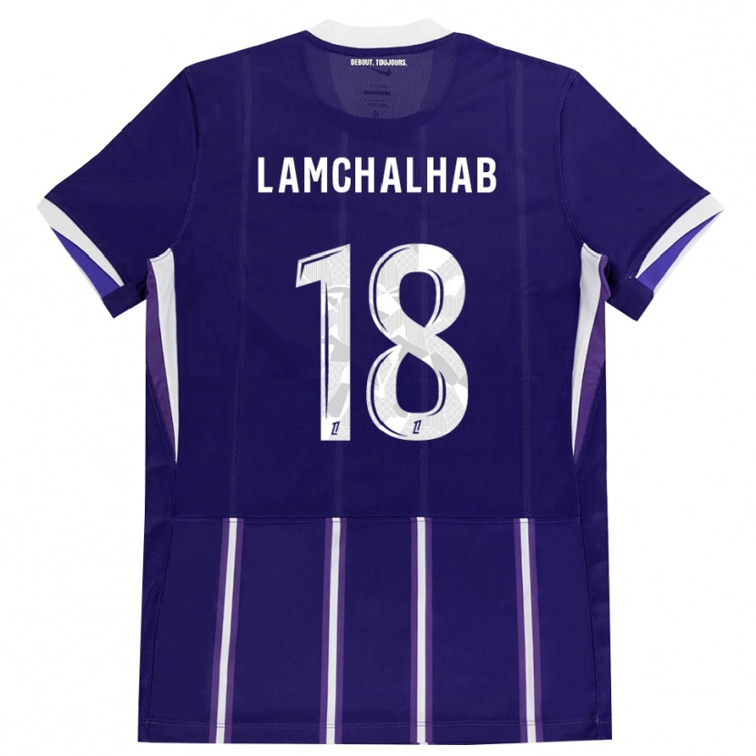 Danxen Niño Camiseta Merwan Lamchalhab #18 Morado Blanco 1ª Equipación 2026/27 La Camisa