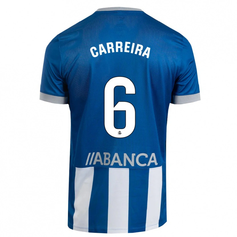 Danxen Niño Camiseta David Carreira #6 Azul Gris Blanco 1ª Equipación 2026/27 La Camisa