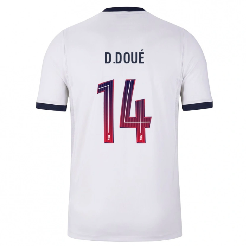 Danxen Niño Camiseta Désiré Doué #14 Blanco Negro Rojo 2ª Equipación 2026/27 La Camisa