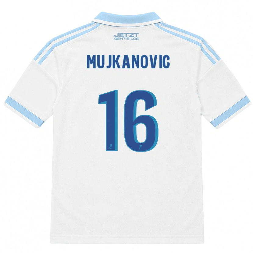 Danxen Mujer Camiseta Edin Mujkanovic #16 Azul Cielo Claro Blanco Rojo 2ª Equipación 2026/27 La Camisa