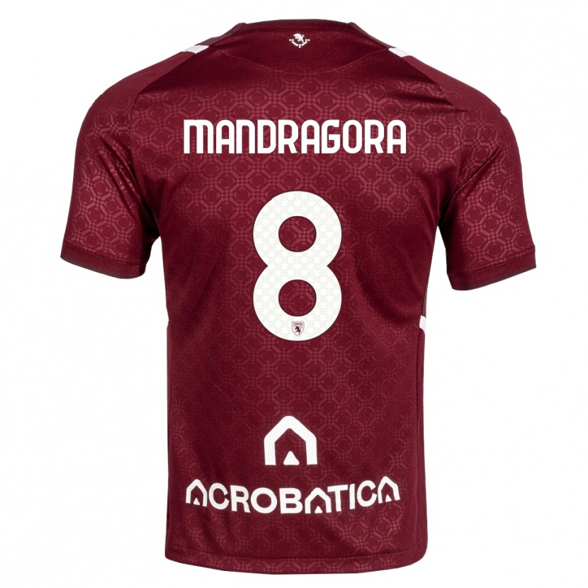 Danxen Niño Camiseta Rolando Mandragora #8 Burdeos Blanco 1ª Equipación 2026/27 La Camisa