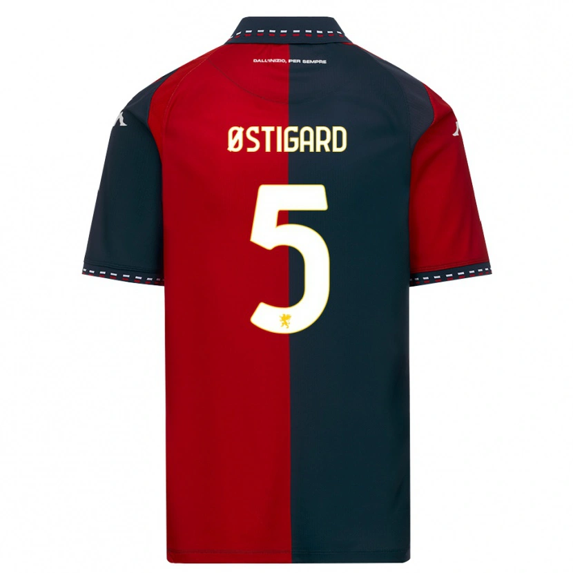 Danxen Niño Camiseta Leo Østigård #5 Rojo Negro Blanco 1ª Equipación 2026/27 La Camisa