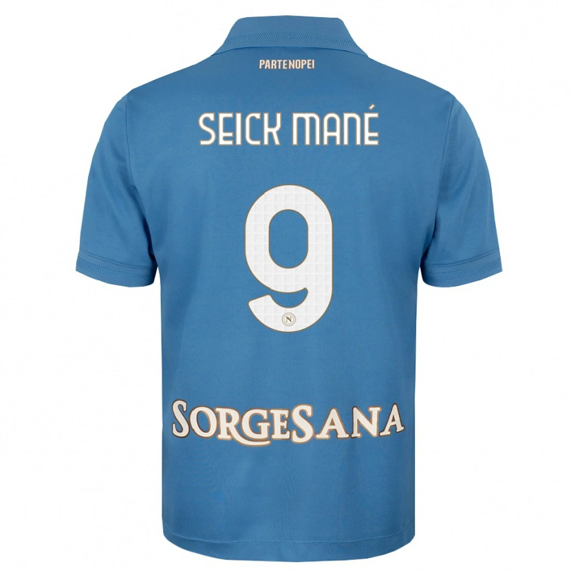 Danxen Niño Camiseta Mohamed Seick Mané #9 Azul Neblina Blanco 1ª Equipación 2026/27 La Camisa