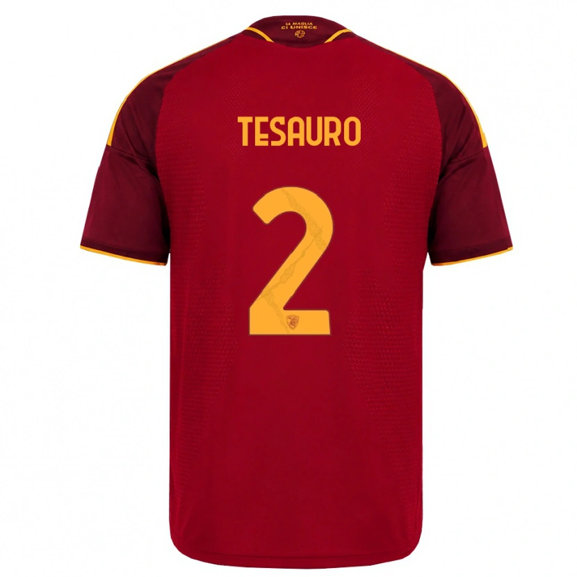 Danxen Niño Camiseta Emanuele Tesauro #2 Rojo Dorado Amarillo 1ª Equipación 2026/27 La Camisa