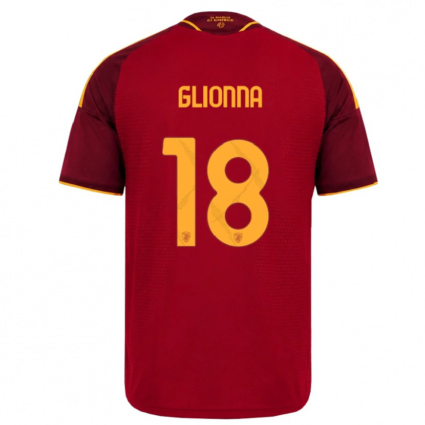 Danxen Niño Camiseta Benedetta Glionna #18 Rojo Dorado Amarillo 1ª Equipación 2026/27 La Camisa