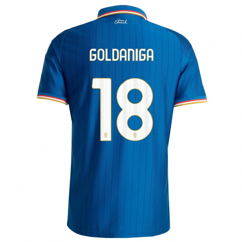 Danxen Niño Camiseta Edoardo Goldaniga #18 Azul Blanco Rojo 1ª Equipación 2026/27 La Camisa