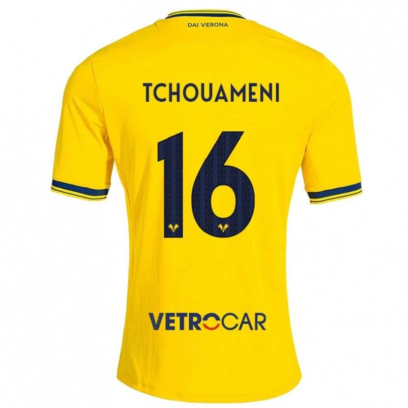 Danxen Niño Camiseta Alex Tchouameni #16 Amarillo Rojo 2ª Equipación 2026/27 La Camisa