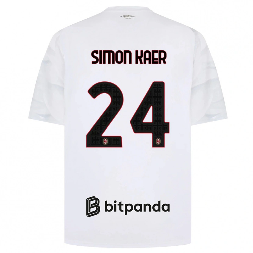 Danxen Niño Camiseta Simon Kaer #24 Blanco Rojo Negro 2ª Equipación 2026/27 La Camisa