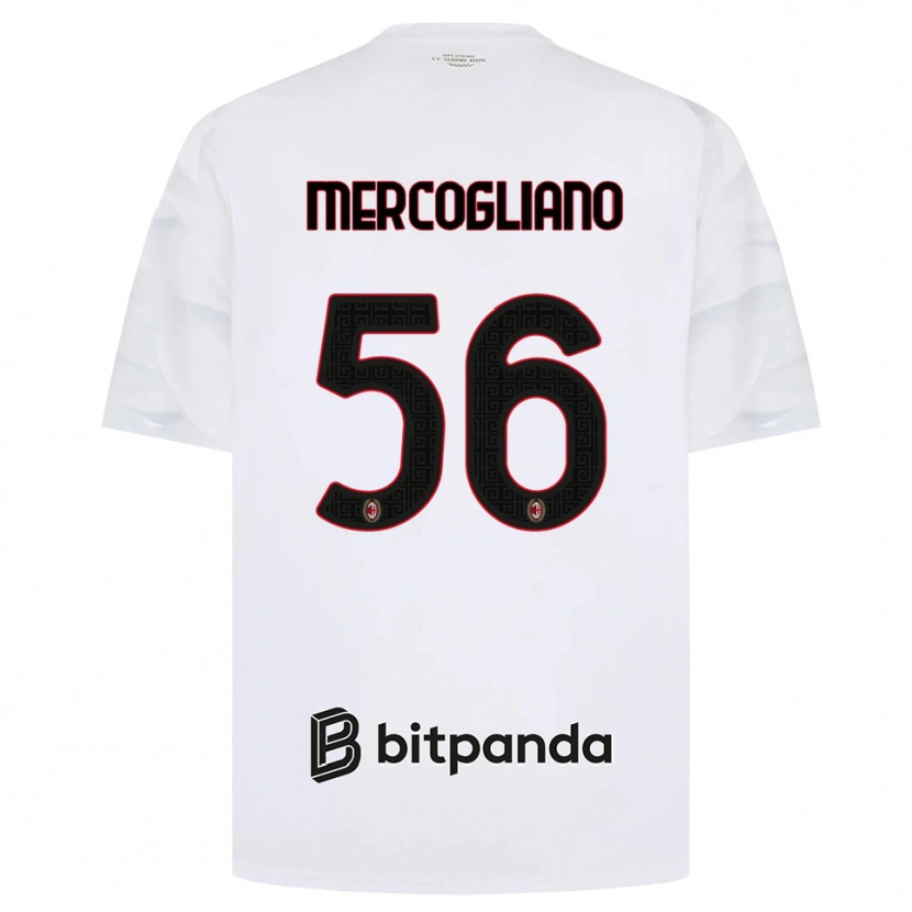 Danxen Niño Camiseta Mattia Mercogliano #56 Blanco Rojo Negro 2ª Equipación 2026/27 La Camisa