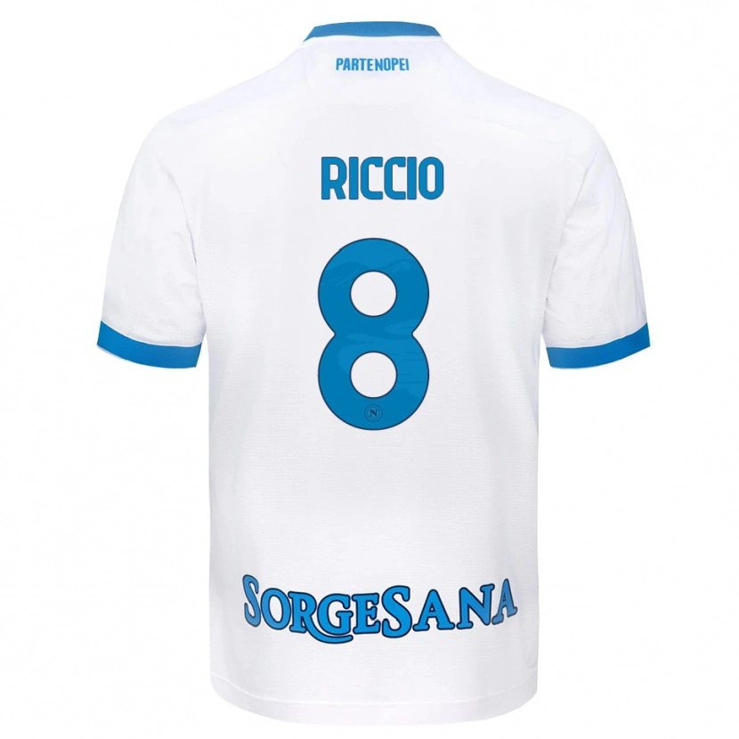 Danxen Niño Camiseta Luigi Riccio #8 Blanco Azul Cielo 2ª Equipación 2026/27 La Camisa