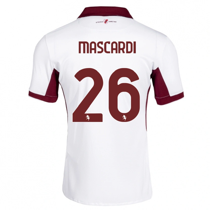 Danxen Niño Camiseta Diego Mascardi #26 Burdeos Blanco Rojo 2ª Equipación 2026/27 La Camisa