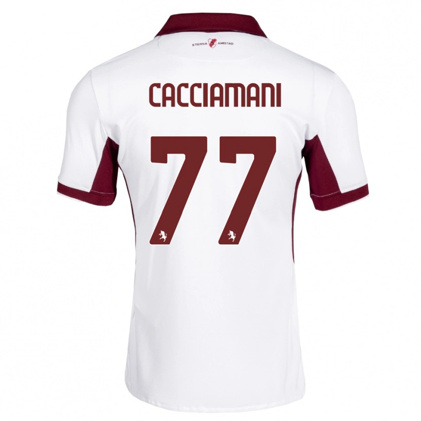 Danxen Niño Camiseta Alessio Cacciamani #77 Burdeos Blanco Rojo 2ª Equipación 2026/27 La Camisa