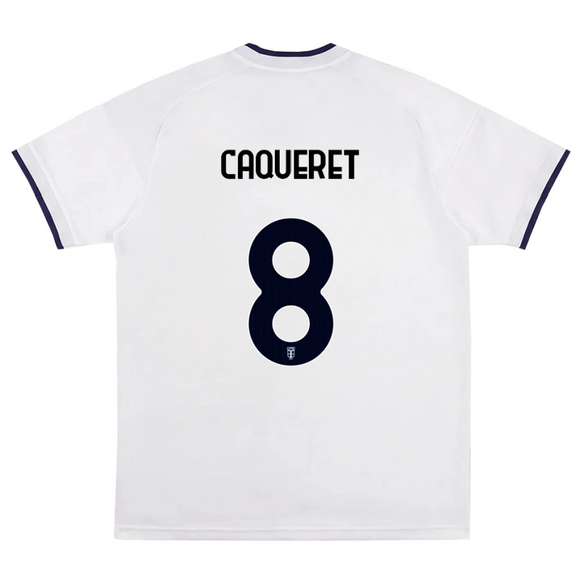 Danxen Niño Camiseta Maxence Caqueret #8 Blanco Rojo Azul Real 2ª Equipación 2026/27 La Camisa