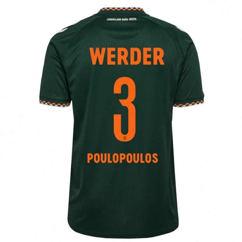 Danxen Niño Camiseta Andreas Poulopoulos #3 Verde Oscuro Naranja Blanco 2ª Equipación 2026/27 La Camisa