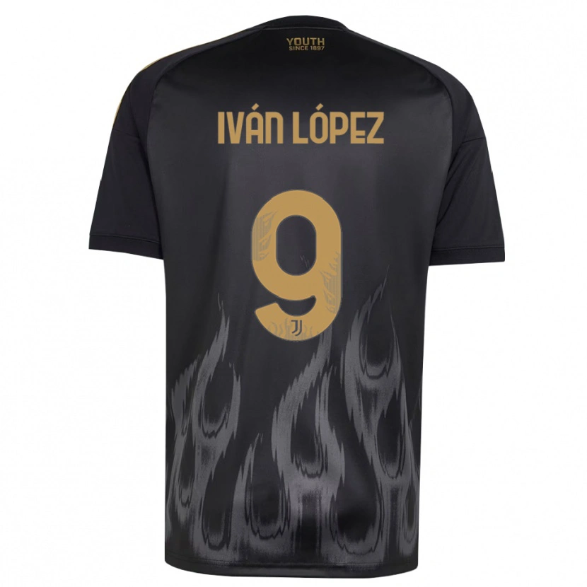 Danxen Niño Camiseta Iván López #9 Negro Marrón Equipación Tercera 2026/27 La Camisa