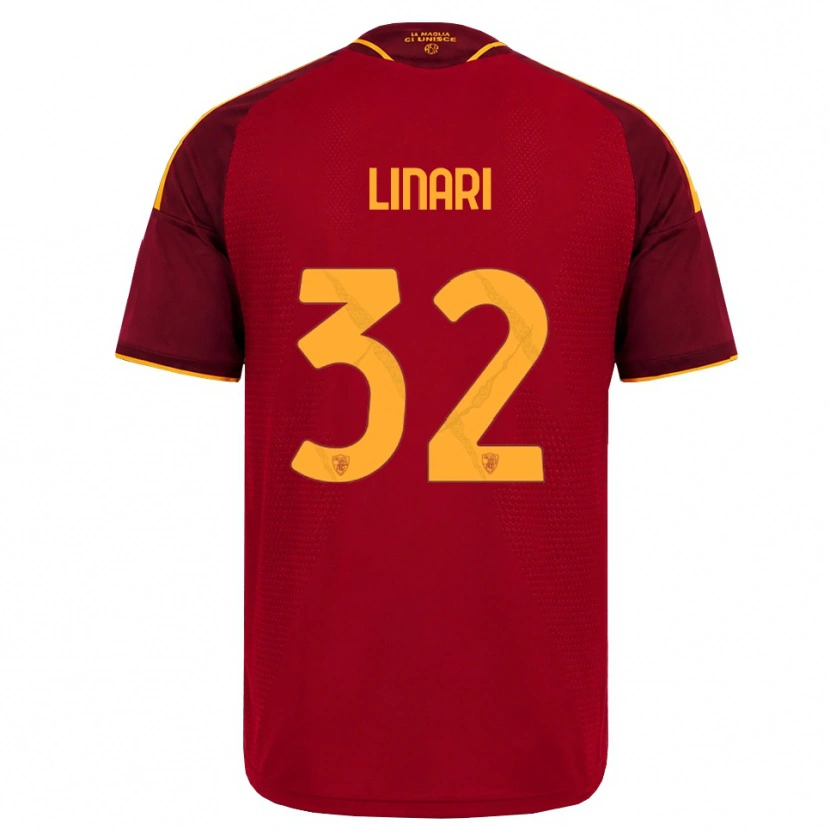Danxen Hombre Camiseta Elena Linari #32 Rojo Dorado Amarillo 1ª Equipación 2026/27 La Camisa