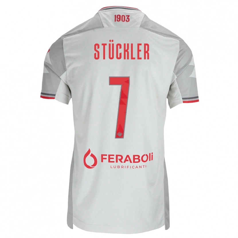 Danxen Hombre Camiseta David Stückler #7 Gris Blanco Rojo 2ª Equipación 2026/27 La Camisa