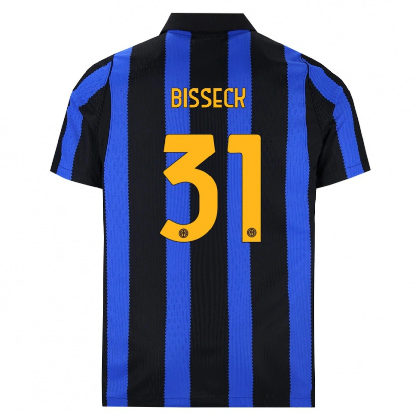 Danxen Mujer Camiseta Yann Bisseck #31 Negro Azul Amarillo 1ª Equipación 2026/27 La Camisa