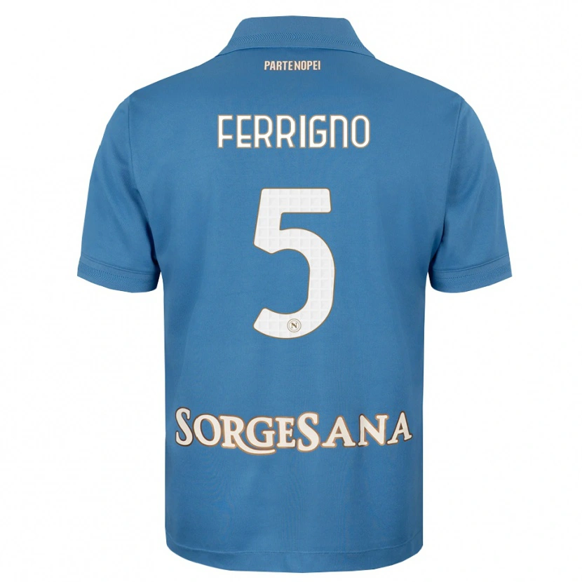 Danxen Mujer Camiseta Vincenzo Ferrigno #5 Azul Neblina Blanco 1ª Equipación 2026/27 La Camisa