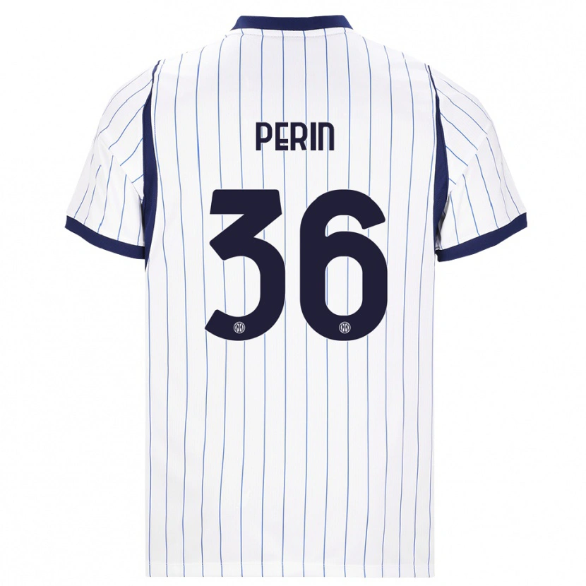 Danxen Mujer Camiseta Nicolo Perin #36 Blanco Azul Marino 2ª Equipación 2026/27 La Camisa